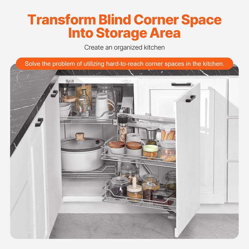 Vevor Cabinet Organizer 2-Tier 4 Shelf Blind Corner Pull Out Storage New