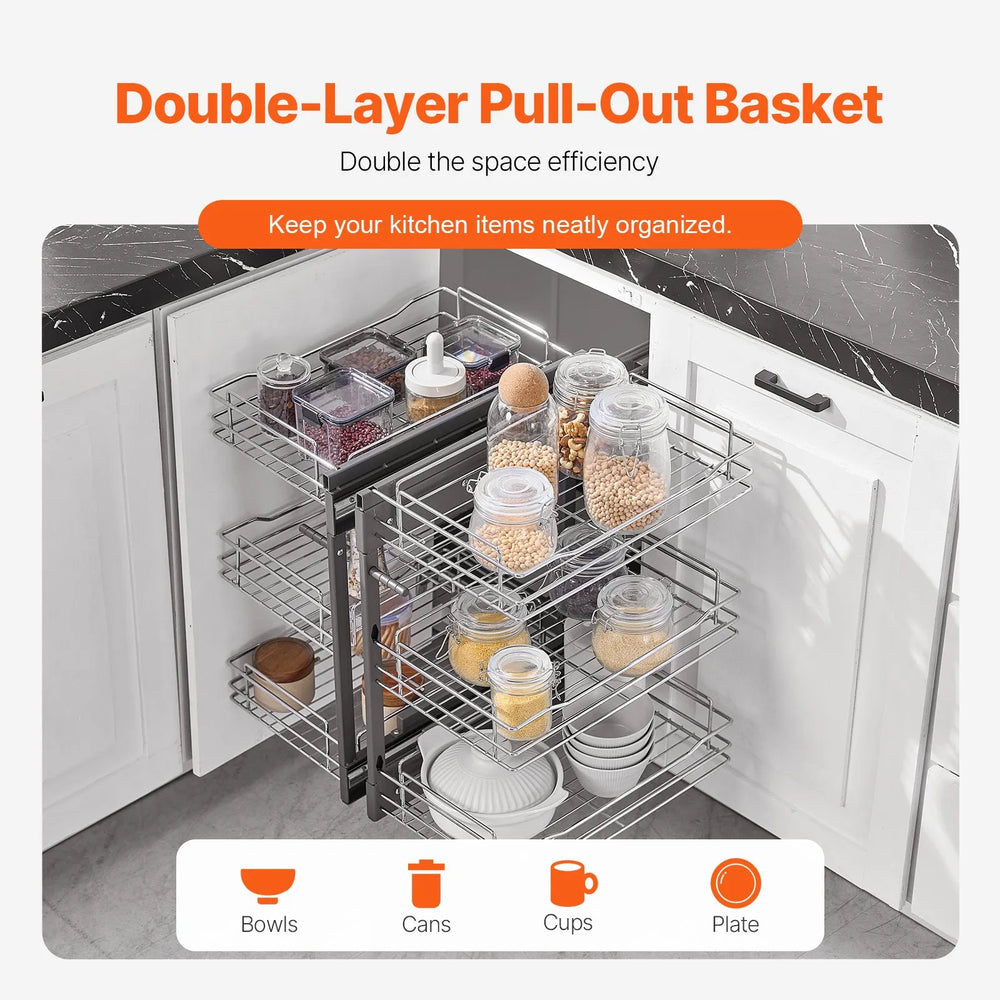Vevor Cabinet Organizer Blind Corner Pull Out 3 Tier 6 Shelf Chrome Basket New