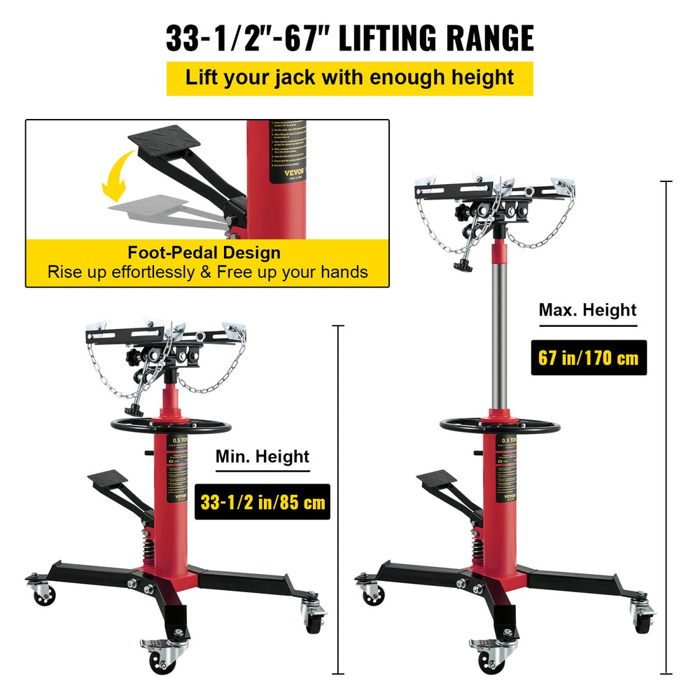 Vevor Transmission Jack 1/2 Ton Capacity Hydraulic Telescopic 2-Stage Jack Stand New