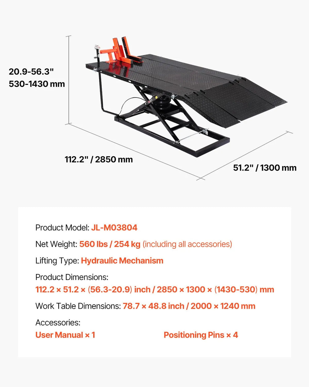 Vevor Motorcycle Lift Table Repair Stand 1500 lbs Capacity 8.6"-31" Height Range New