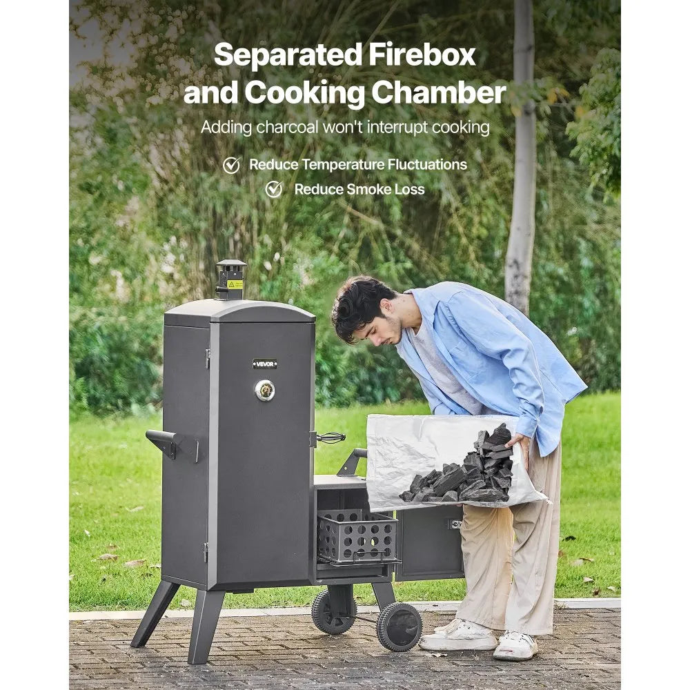 Vevor Charcoal Offset Smoker with Side Firebox 6 Adjustable Grates Thermometer New