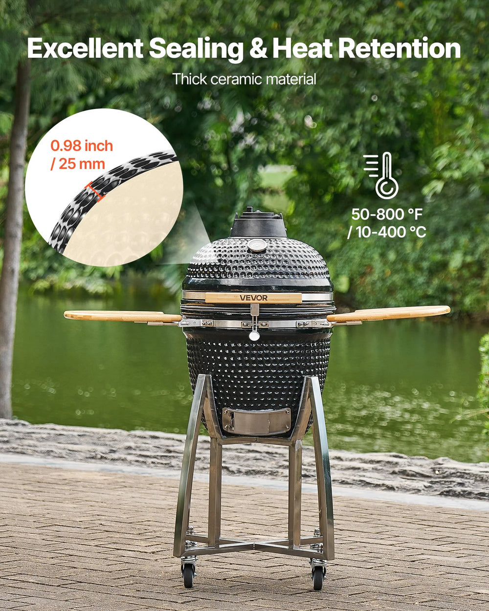 Vevor Charcoal Smoker and Grill 18" Kamado Ceramic with Built-in Thermometer New