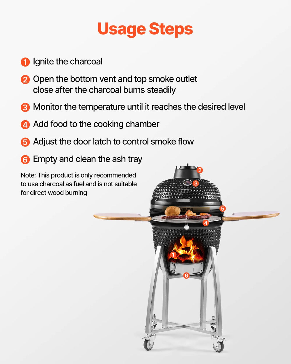 Vevor Charcoal Smoker and Grill 18" Kamado Ceramic with Built-in Thermometer New