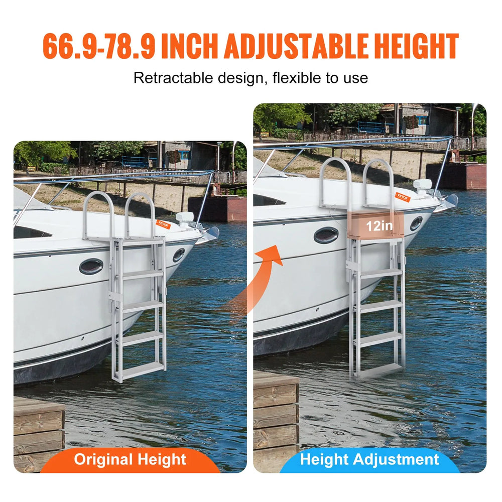 Vevor Dock Ladder 5 Steps 66.9-78.9 in. Retractable Aluminum Alloy 350 lb. Capacity New