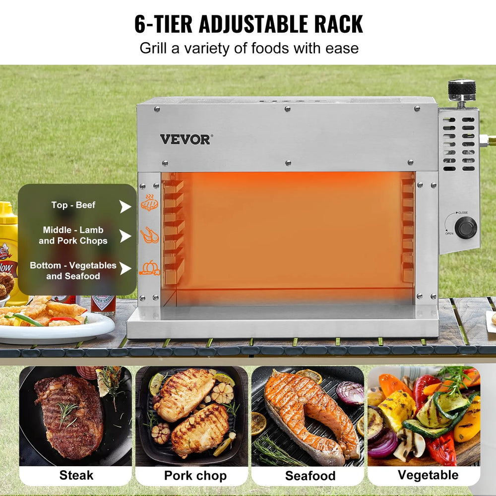 Vevor Propane Grill 1500°F Infrared Broiler with 6-Tier Rack Stainless Steel New