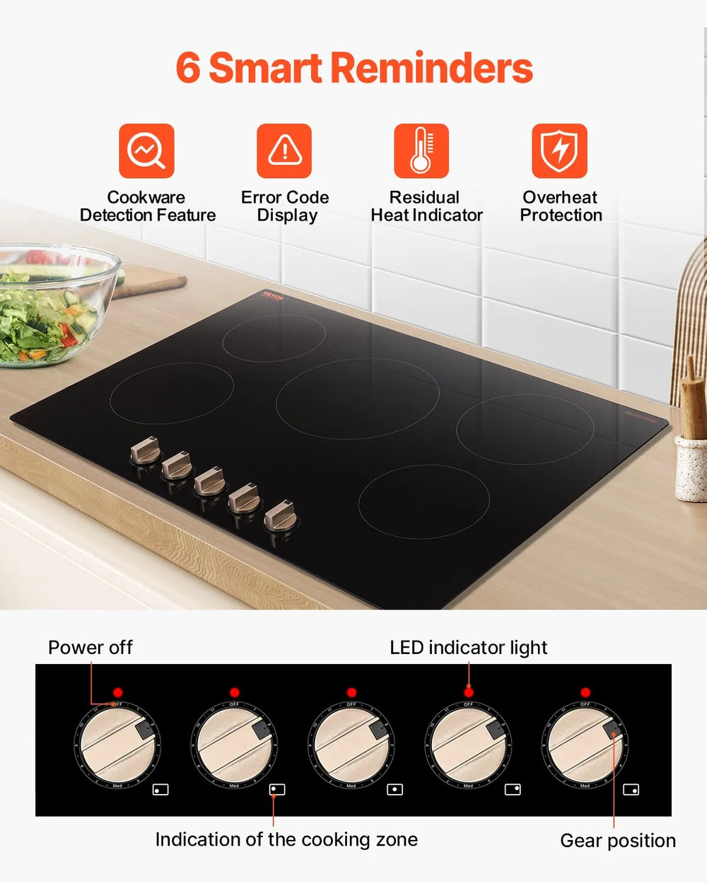 Vevor Electric Induction Cooktop 5-Burner 9200W Multizone with 12 Heat Levels New