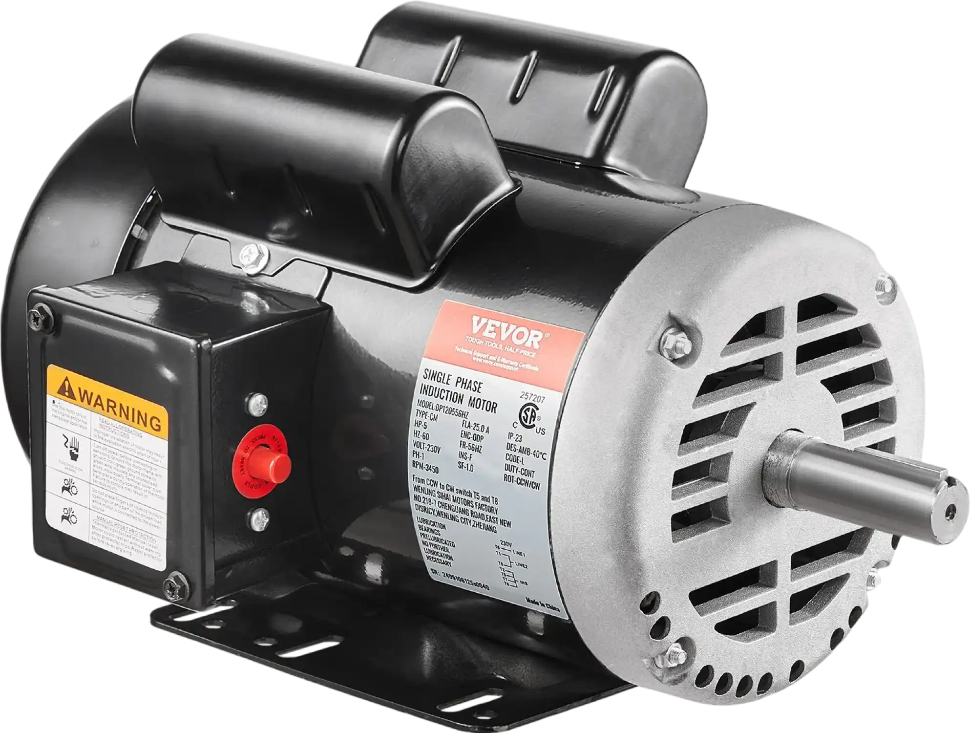 Vevor Air Compressor Motor CW/CCW Rotation 5 HP 230V 25A 3450 RPM New
