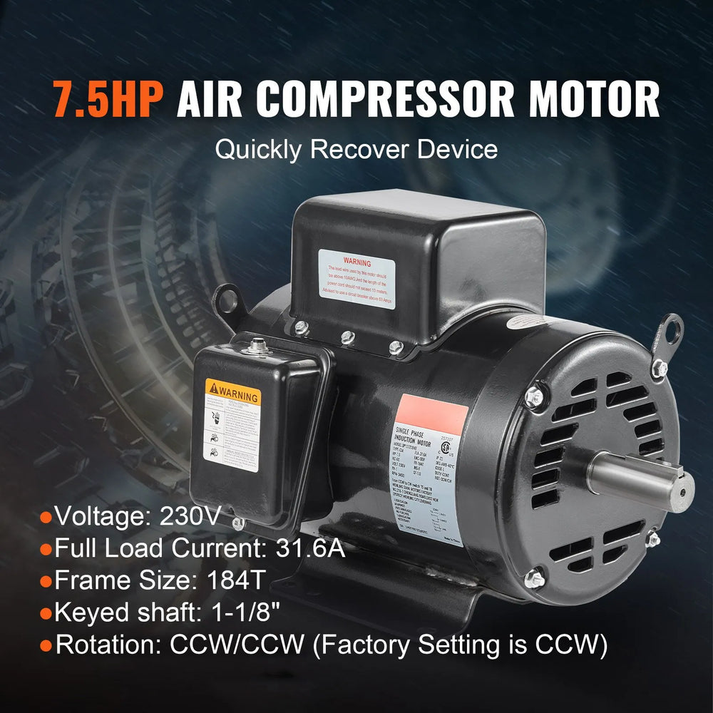 Vevor Air Compressor Motor CW/CCW Rotation 7.5 HP 230V 31.6A 3450 RPM New