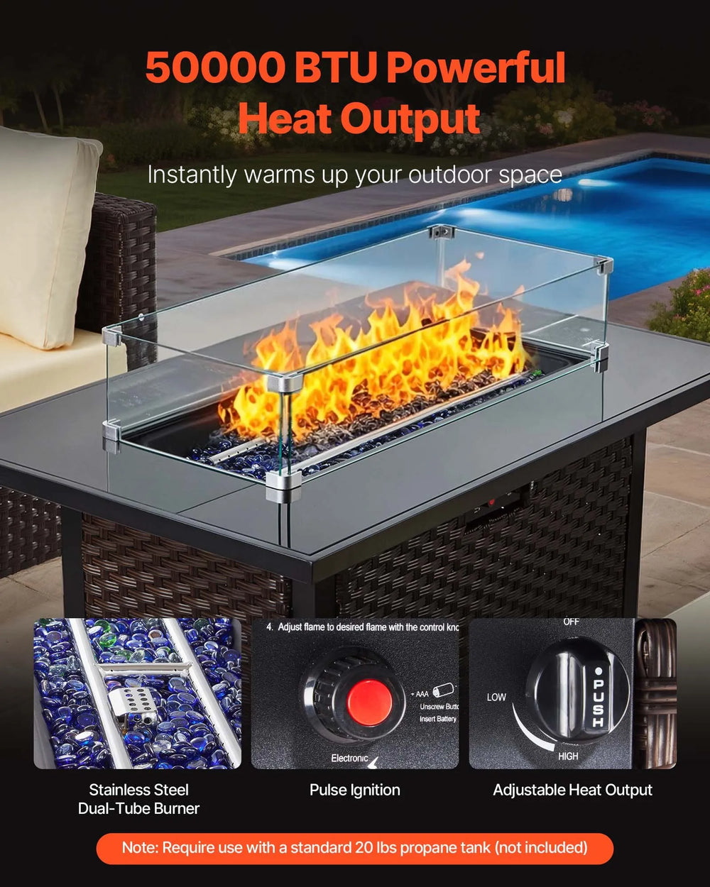 Vevor Patio Furniture Set with Fire Pit Table 6-Piece Wicker Rattan New