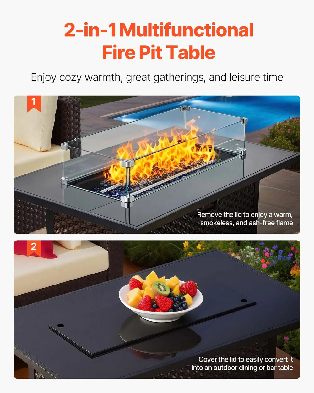 Vevor Patio Furniture Set with Fire Pit Table 6-Piece Wicker Rattan New