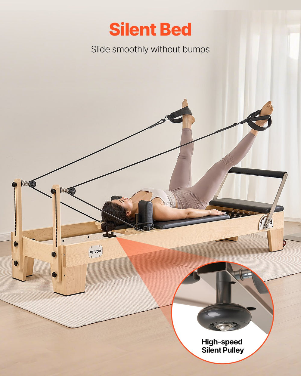 Vevor Pilates Reformer Wood Workout Machine Non-Folding with 6 Resistance Springs New
