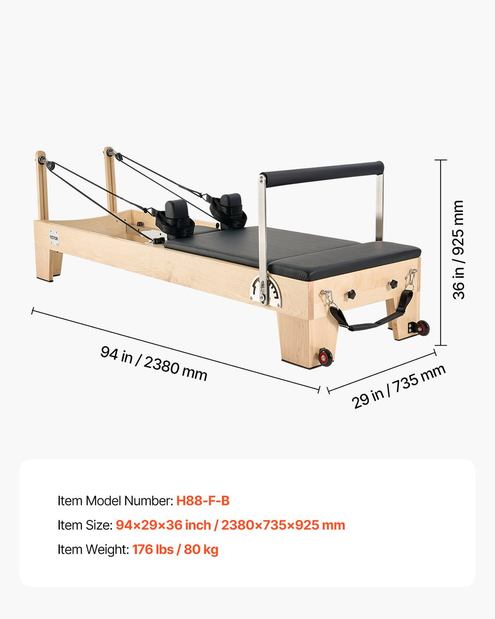 Vevor Pilates Reformer Wood Workout Machine Non-Folding with 6 Resistance Springs New