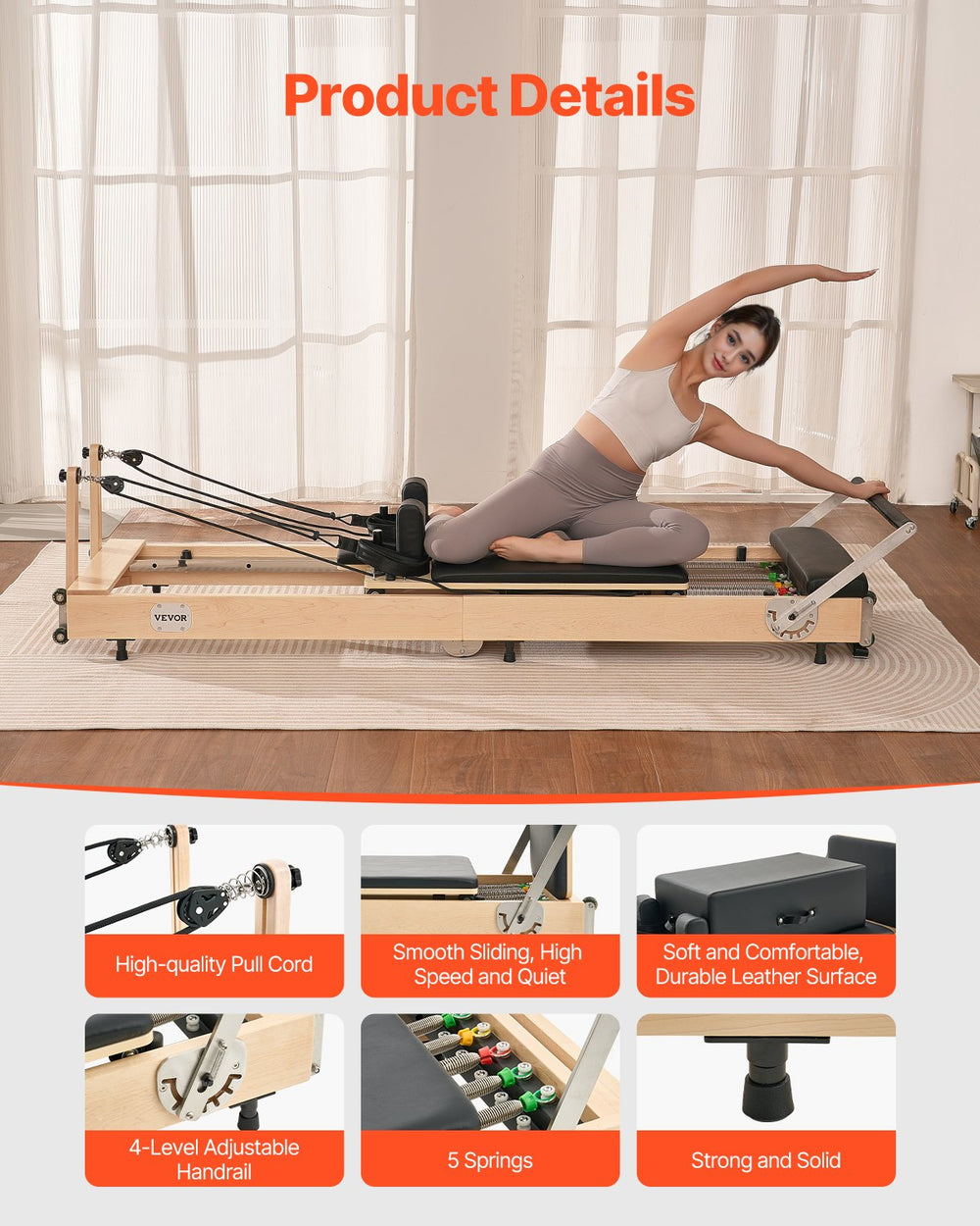 Vevor Pilates Reformer Wooden Foldable Home Workout Equipment New