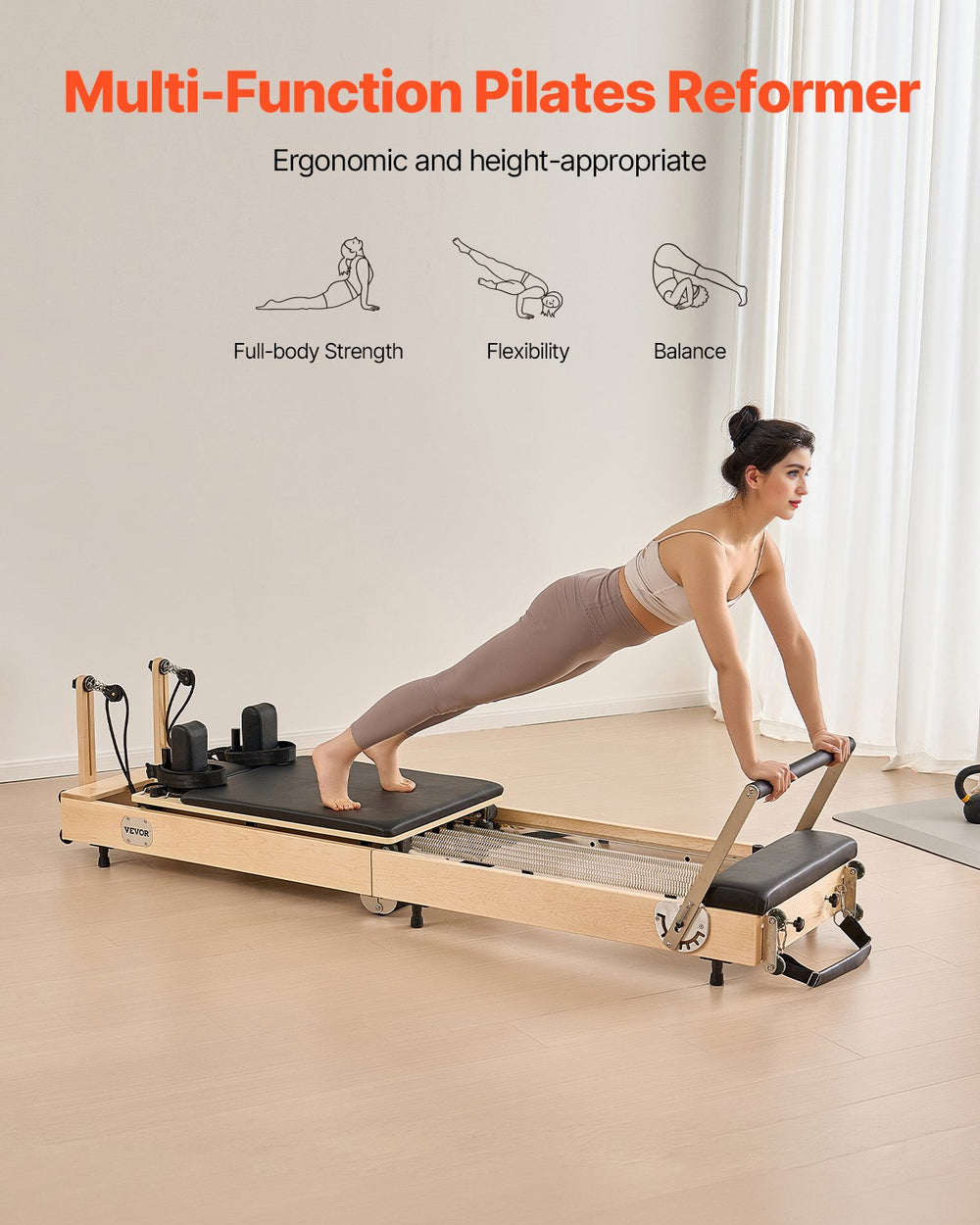Vevor Pilates Reformer Wooden Foldable Home Workout Equipment New