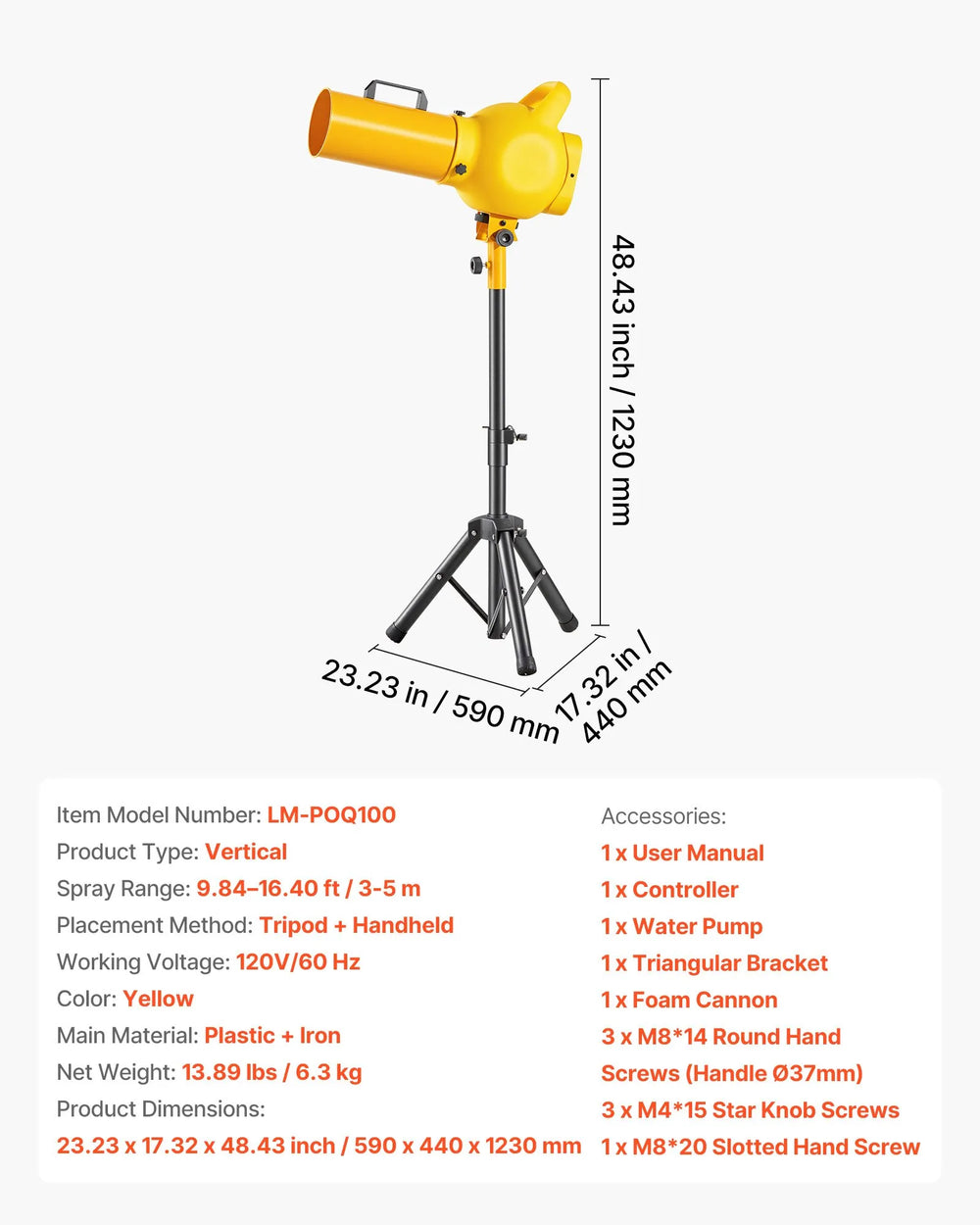 Vevor Foam Machine Handheld 9.8-16.4 ft Spray Range with Stand New