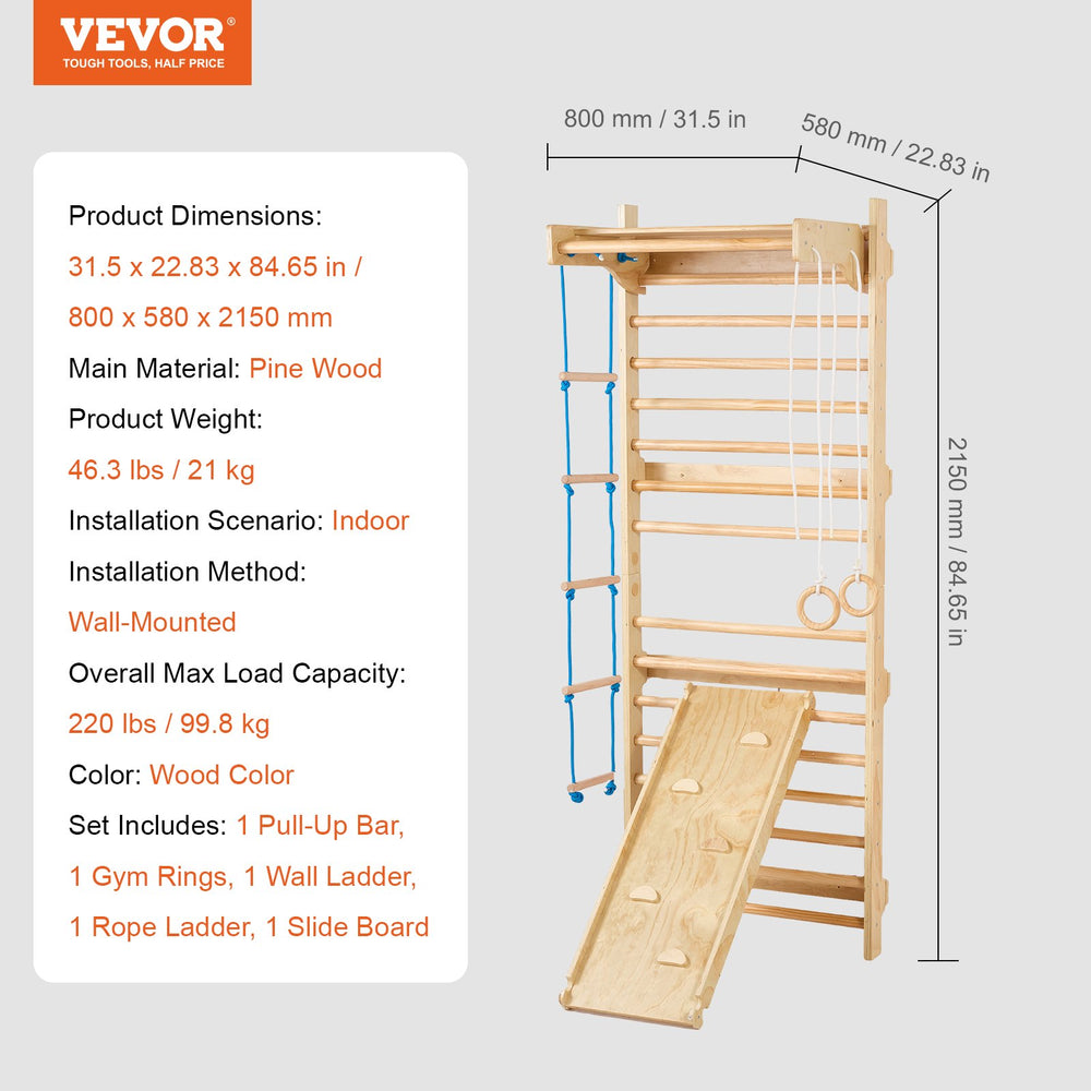 Vevor Ladder Wall Gym 5-in-1 Wooden Playground Set New