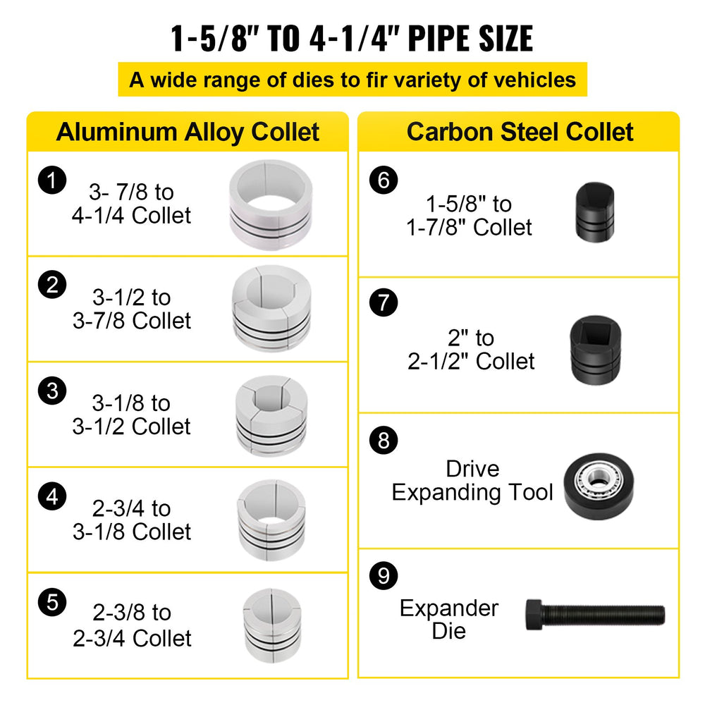 Vevor Hydraulic Exhaust Pipe Expander 1-5/8" to 4-1/4" Manual Stretcher w/ Die Set New