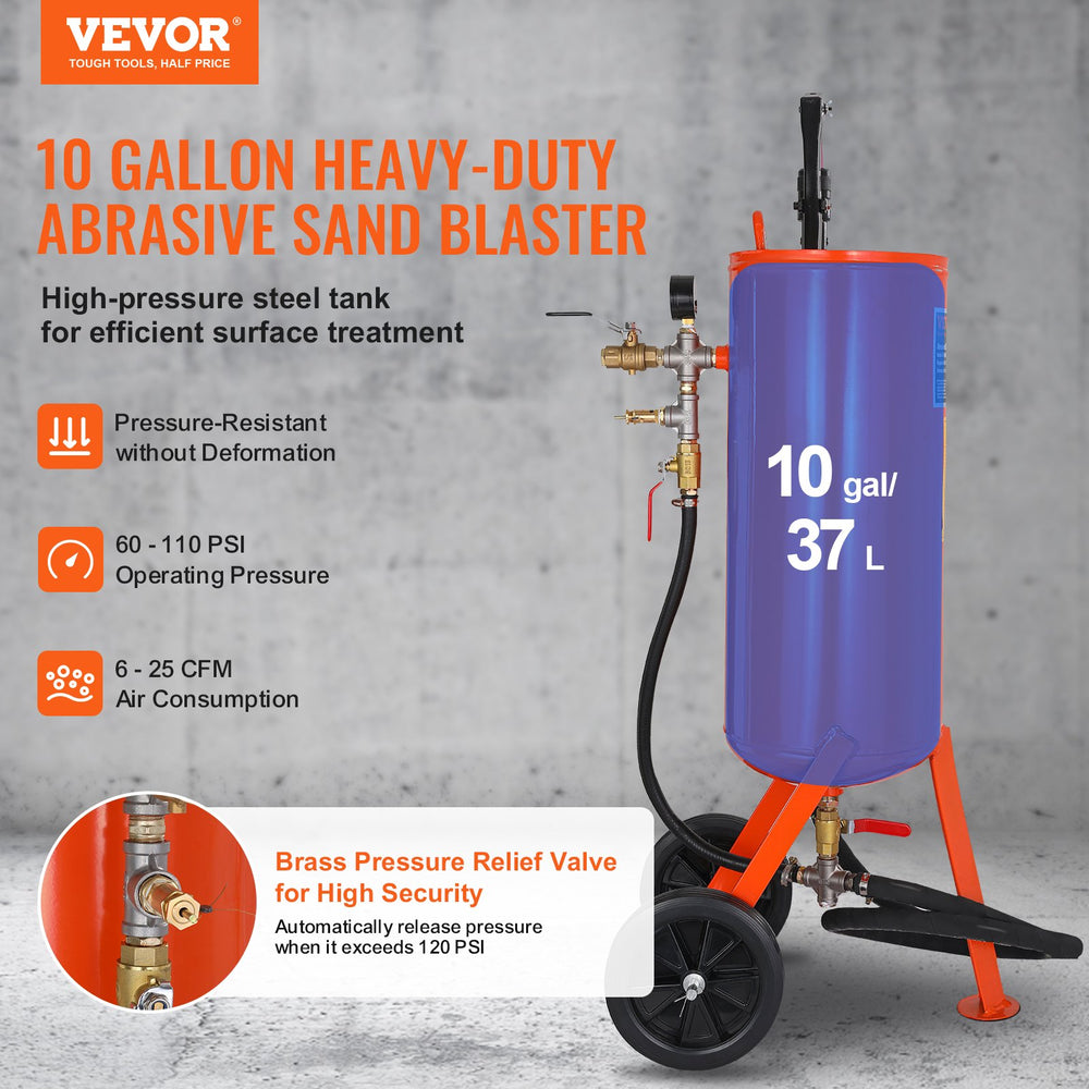 Vevor Sand Blaster Portable 10 Gallon with 2 Ceramic Nozzles & 7.5 ft Hose 60-110 PSI New