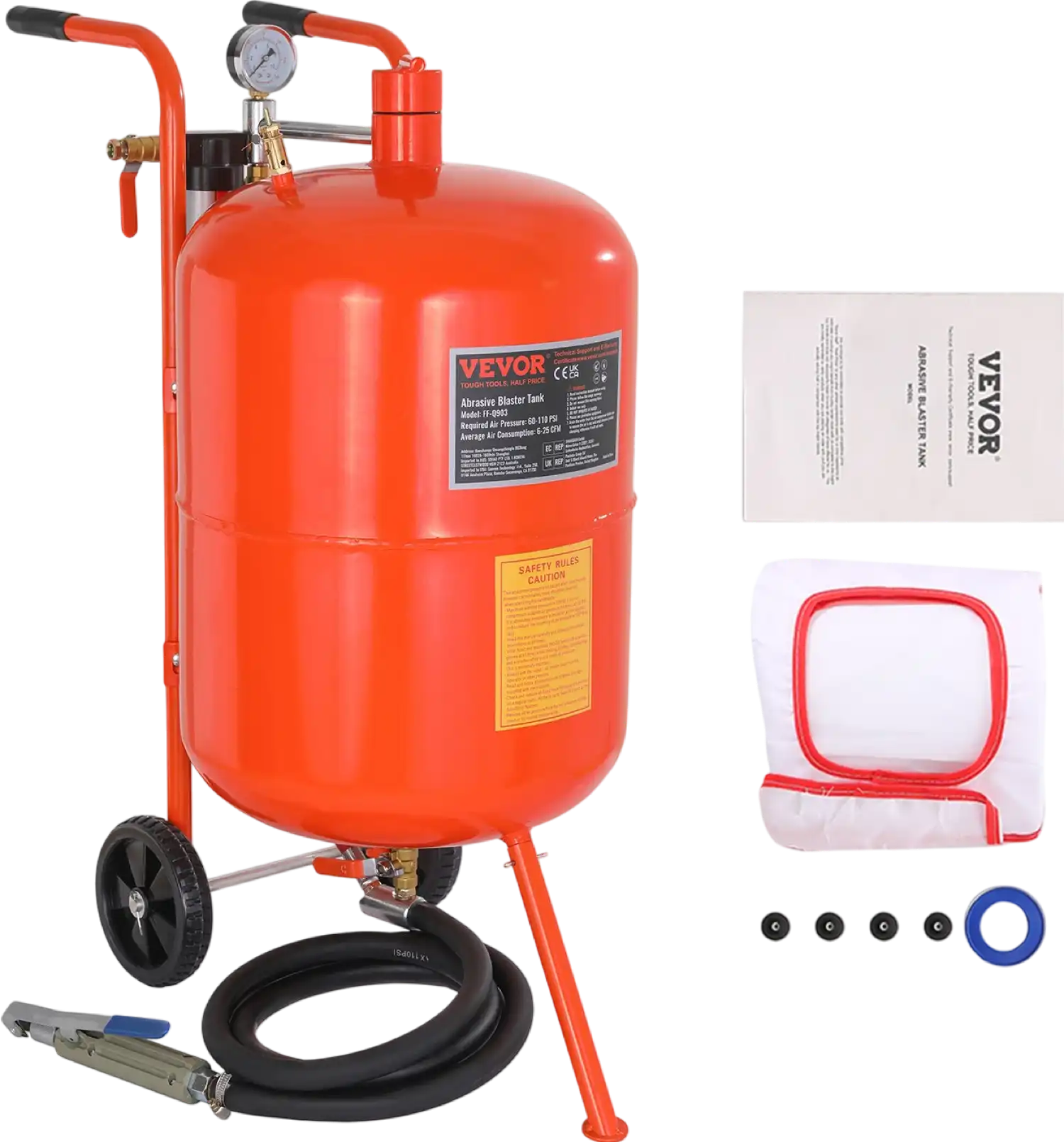 Vevor Sand Blaster 20 Gal. Portable Tank 60-110 PSI High Pressure with 4 Ceramic Nozzles New