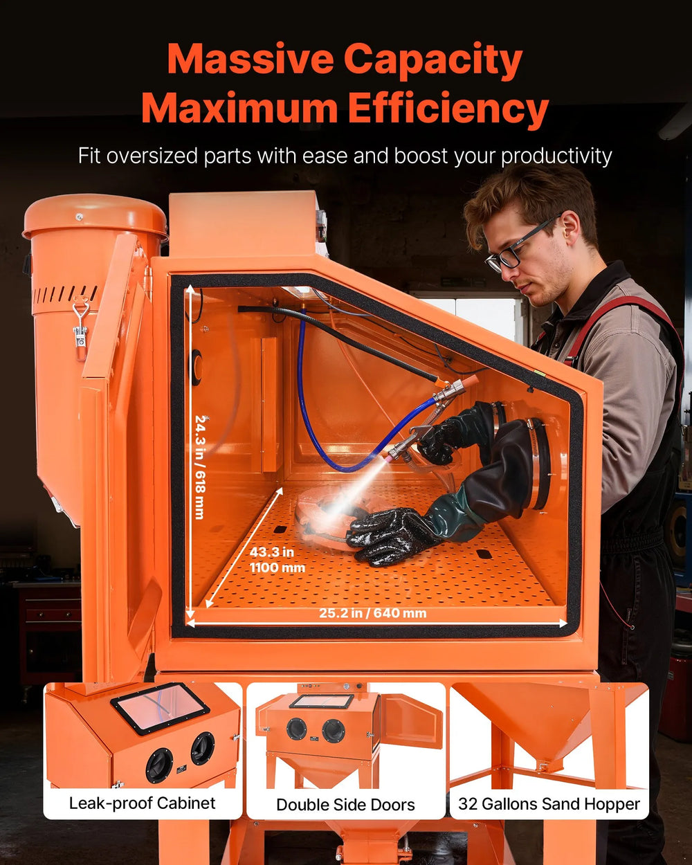 Vevor Sandblasting Cabinet 115 Gal. with 31 Gal. Media Hopper Dust Collector New