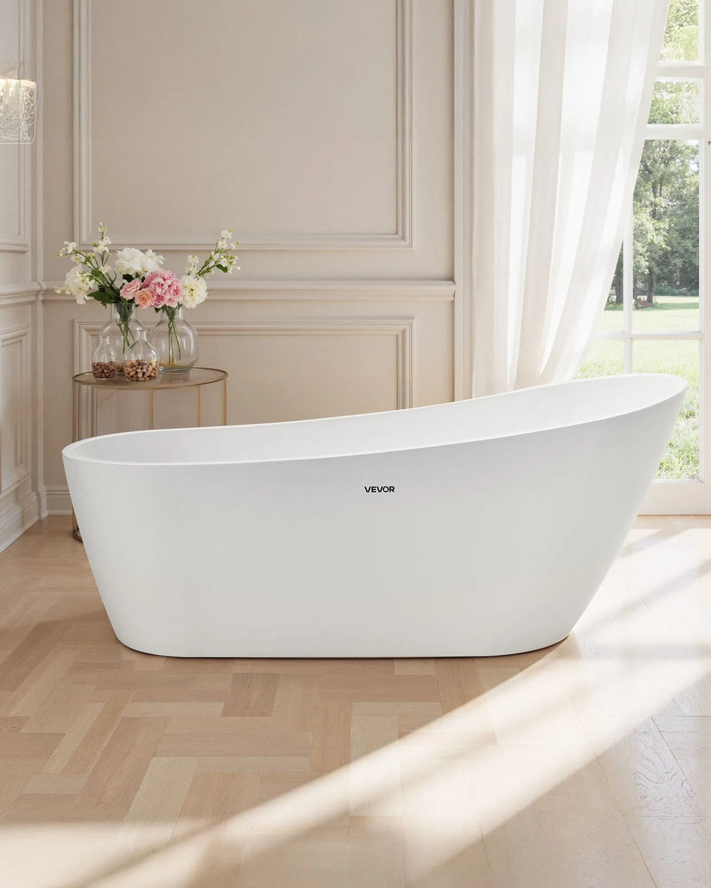 Vevor Acrylic Freestanding Bathtub 56.8 Gal. 67" Oval with Brushed Nickel Drain New