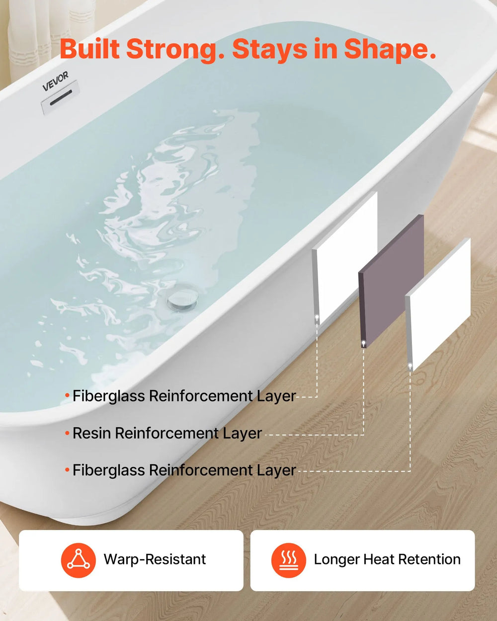 Vevor Acrylic Freestanding Bathtub 63.4 Gal. 67" Oval with Polished Chrome Drain New