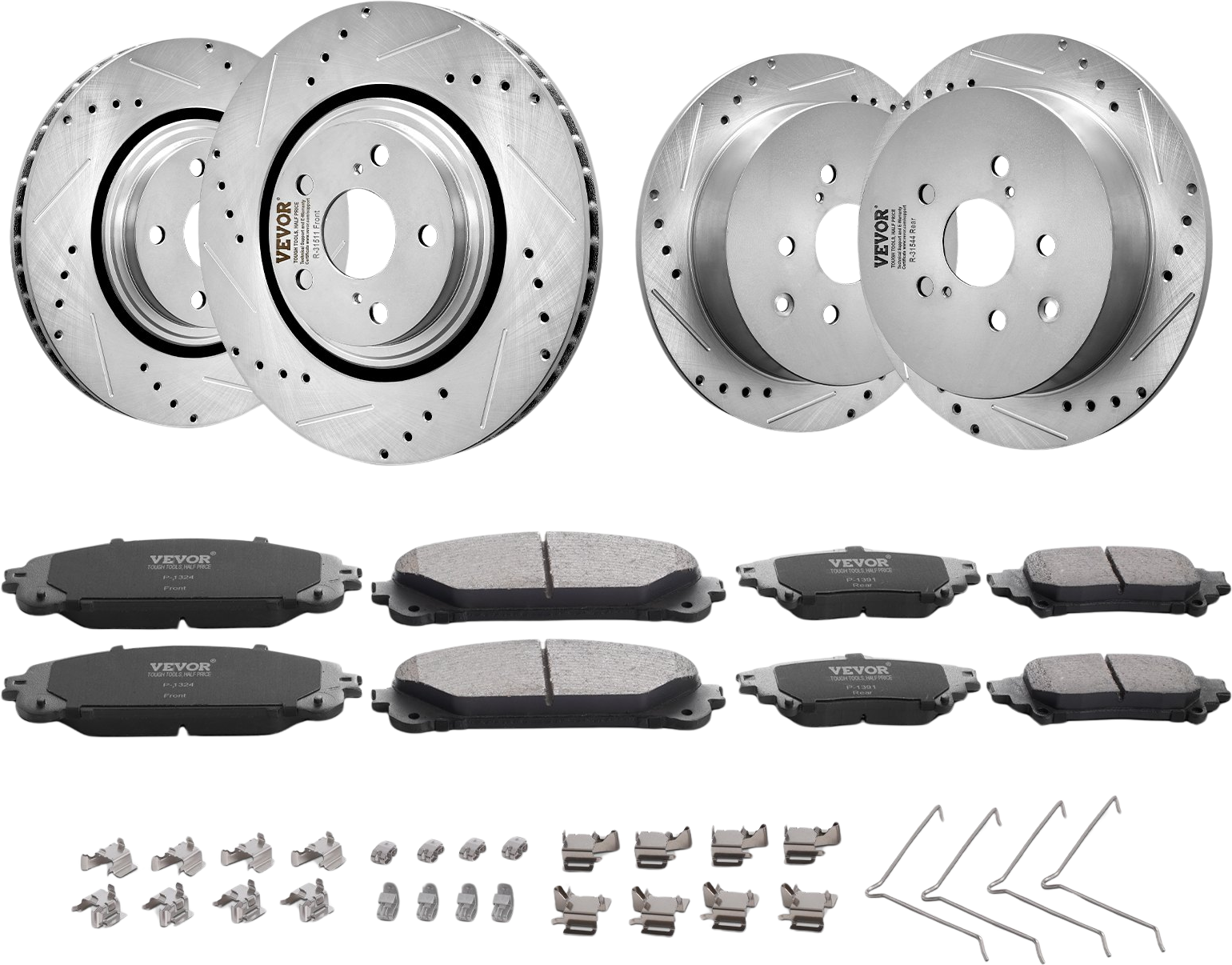 Vevor Front and Rear Brake Rotor and Pad Set Drilled Slotted for Toyota Sienna & Highlander New