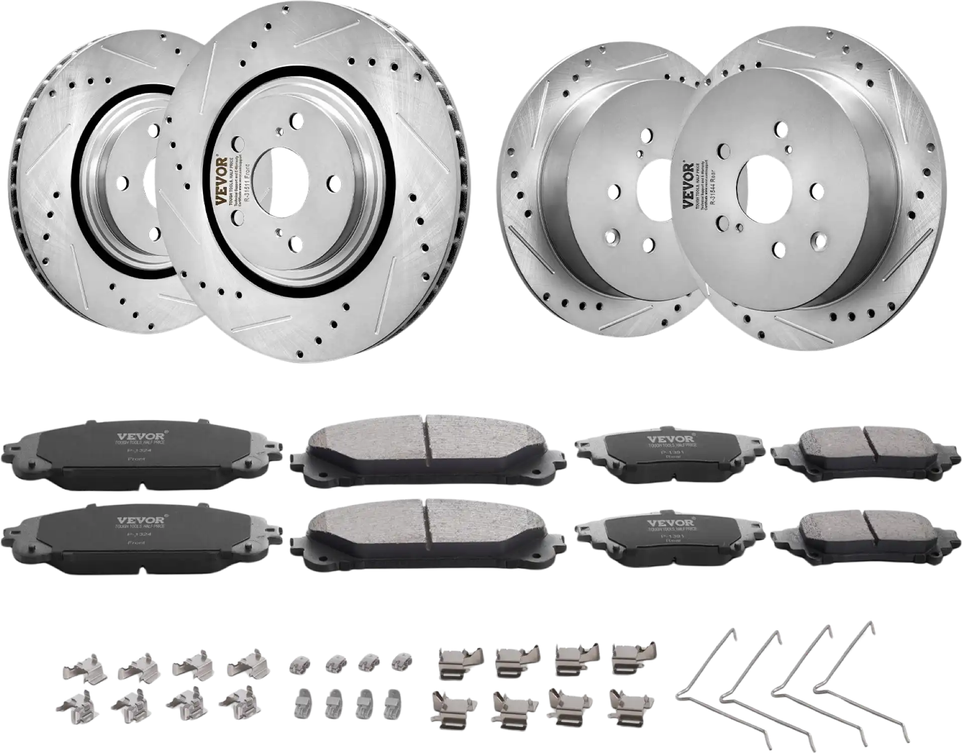 Vevor Front and Rear Brake Rotor and Pad Set Drilled Slotted for Toyota Sienna & Highlander New