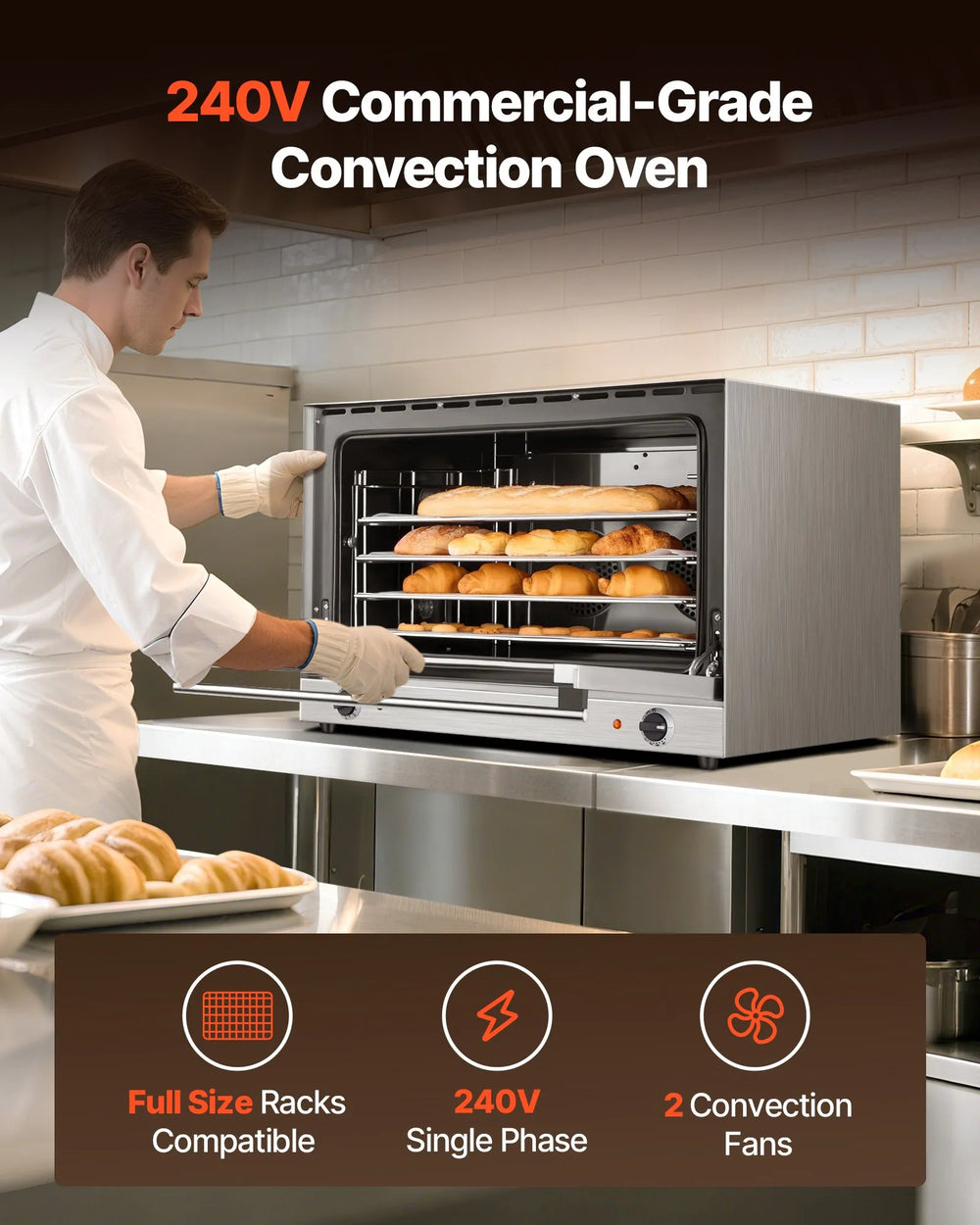 Vevor Commercial Convection Oven 4.24 Cu. Ft for Full Size Pans 240V New