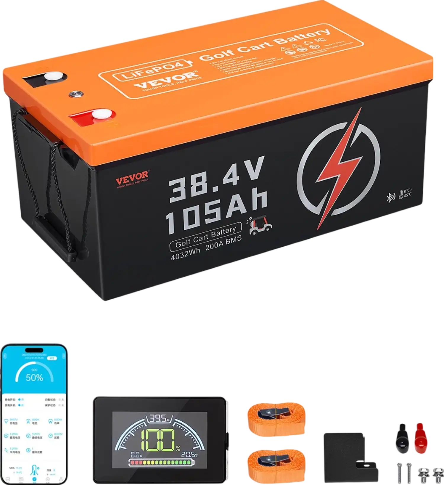 Vevor Golf Cart Battery Lithium 36V 105Ah with LCD Monitor 4000+ Cycles New