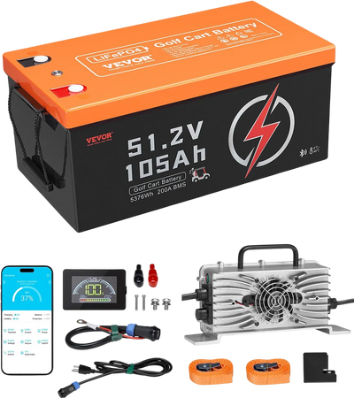 Vevor Golf Cart Battery 48V 105Ah LiFePO4 with BMS LCD Monitor 20A Charger New