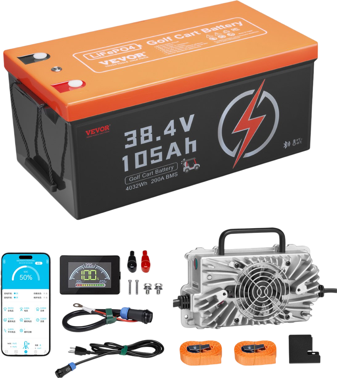 Vevor Golf Cart Lithium Battery 36V 105Ah with 20A Charger and LCD Monitor New