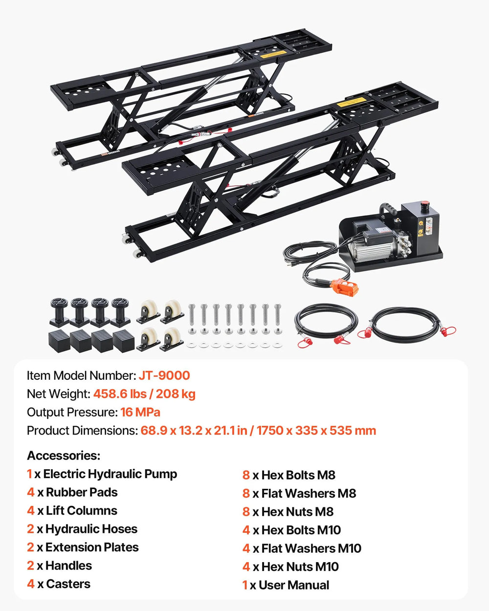 Vevor Portable Car Lift 9,000 lb. Capacity 28" Max Height 120V New
