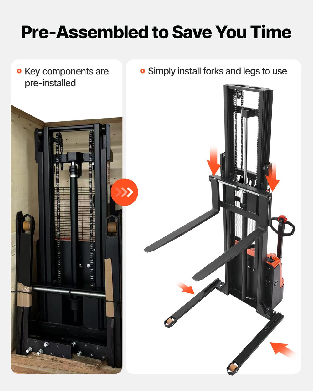 Vevor Electric Pallet Stacker 130" Lift 3300 lbs Adjustable Width Forks Straddle Legs New