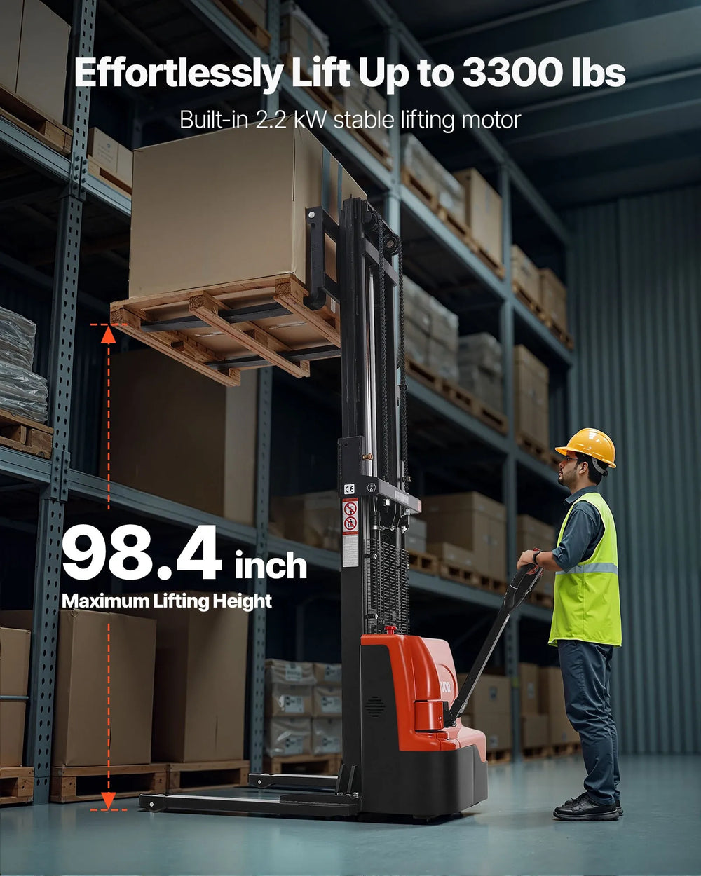 Vevor Electric Pallet Stacker 98" Lift 3300 lbs Adjustable Width Forks Straddle Legs New