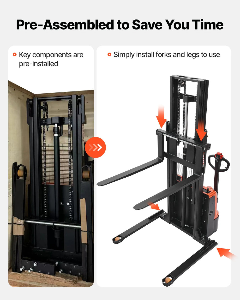 Vevor Electric Pallet Stacker 98" Lift 3300 lbs Adjustable Width Forks Straddle Legs New