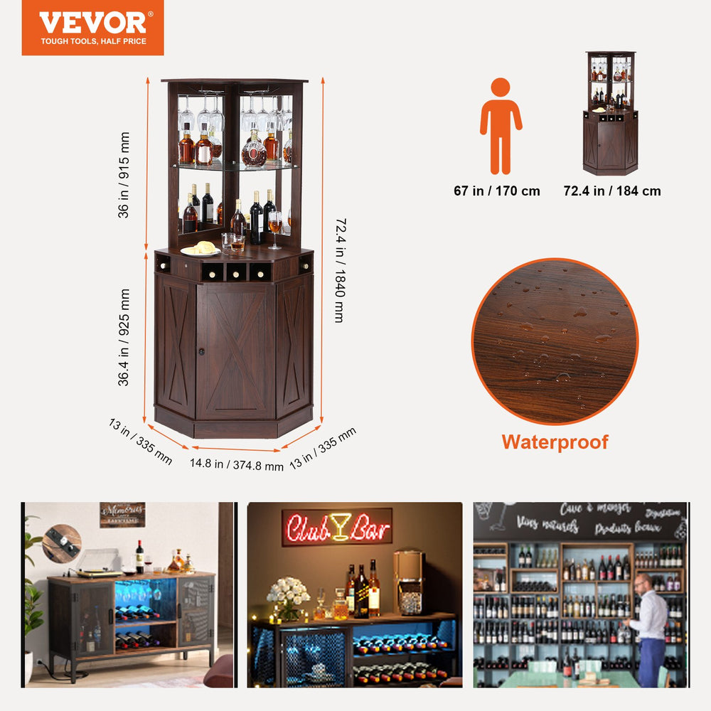 Vevor Bar Cabinet Corner Industrial Freestanding Table for Liquor and Glasses New