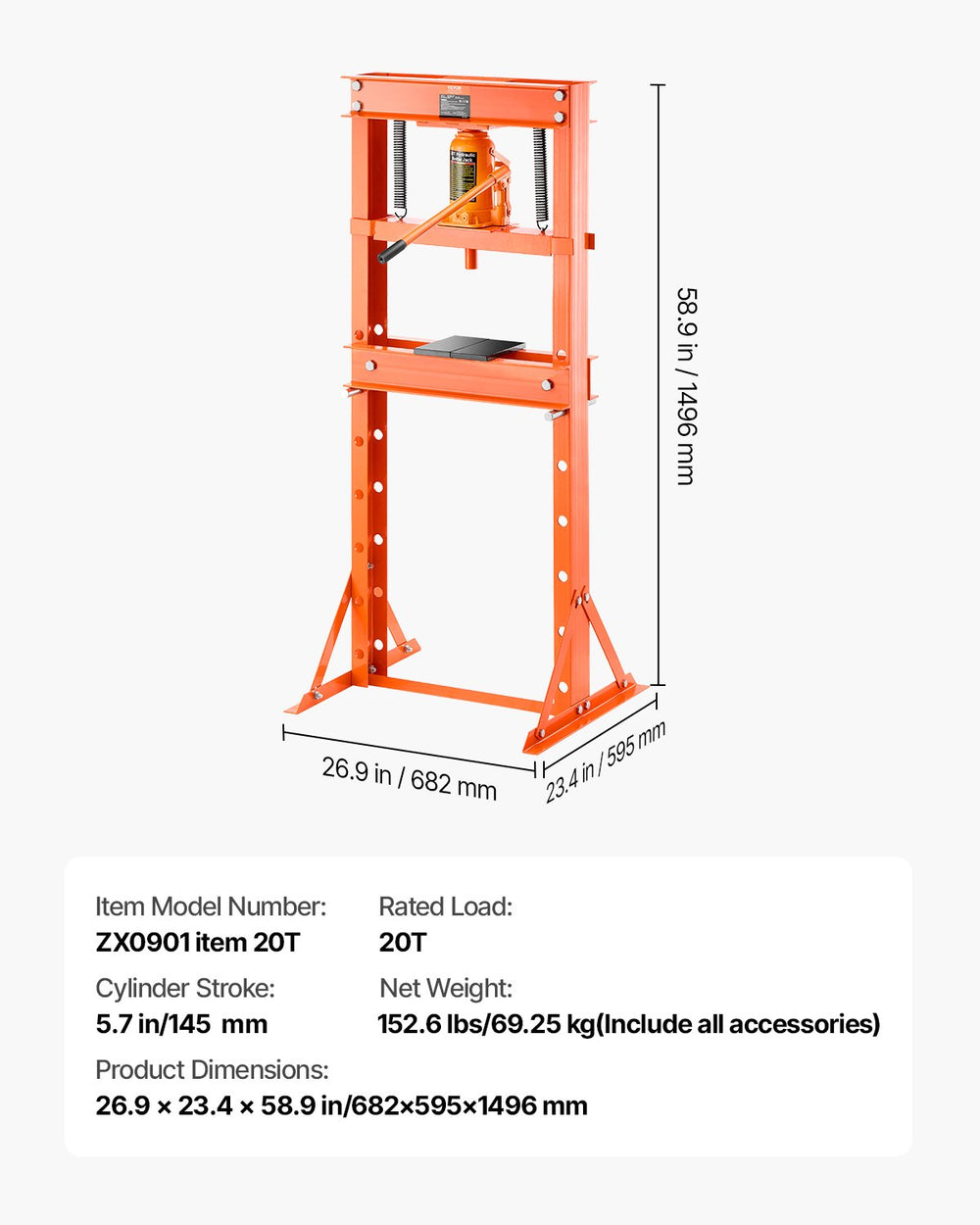 Vevor Hydraulic Shop Press 20 Ton with Press Plate for Bending New