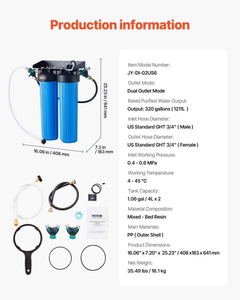 Vevor Car Wash Spotless Deionized Water System with Integrated TDS Meter New