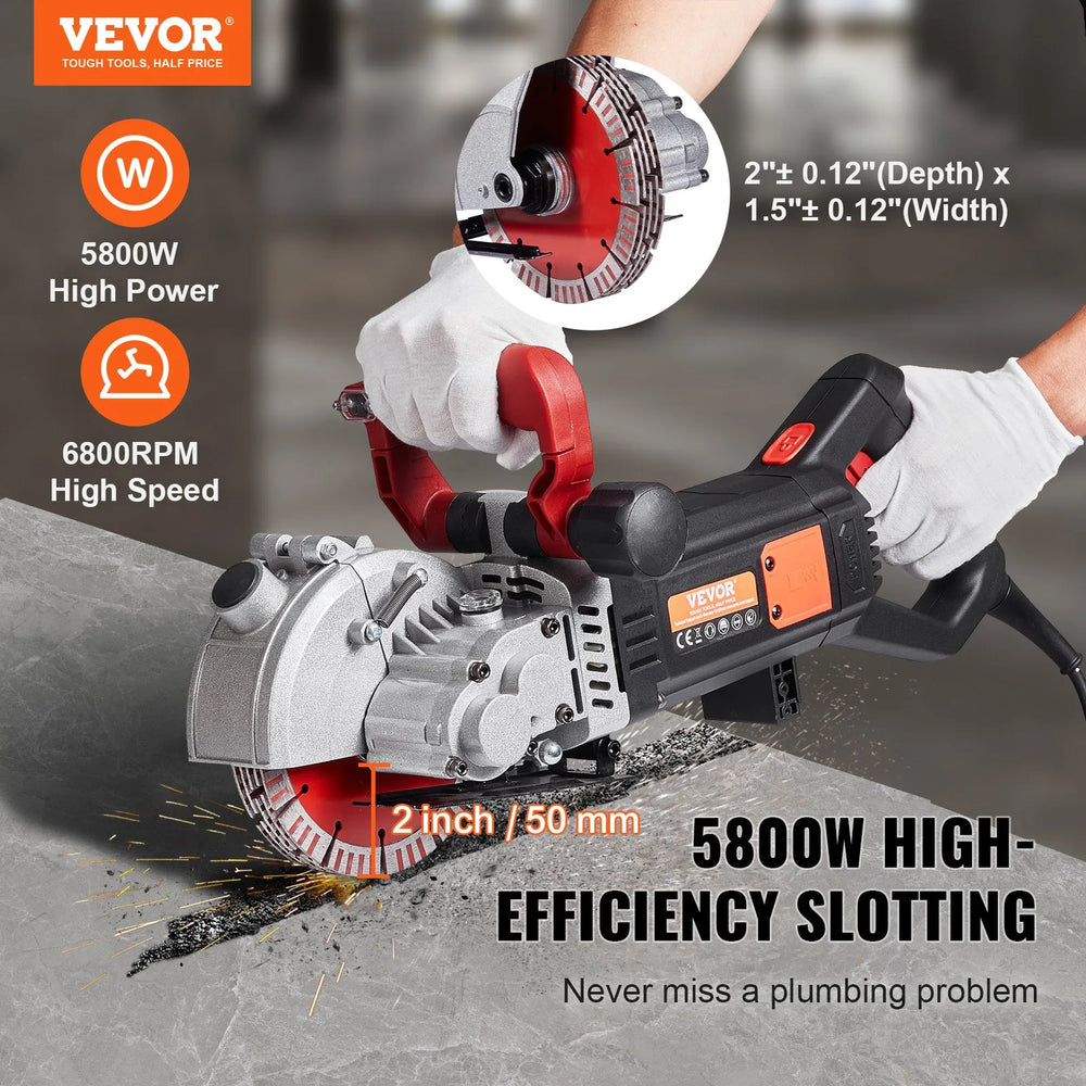 Vevor Concrete Saw Wall Chaser 2500W with 1.5" Cut Width 2" Cut Depth 5 Saw Blades New