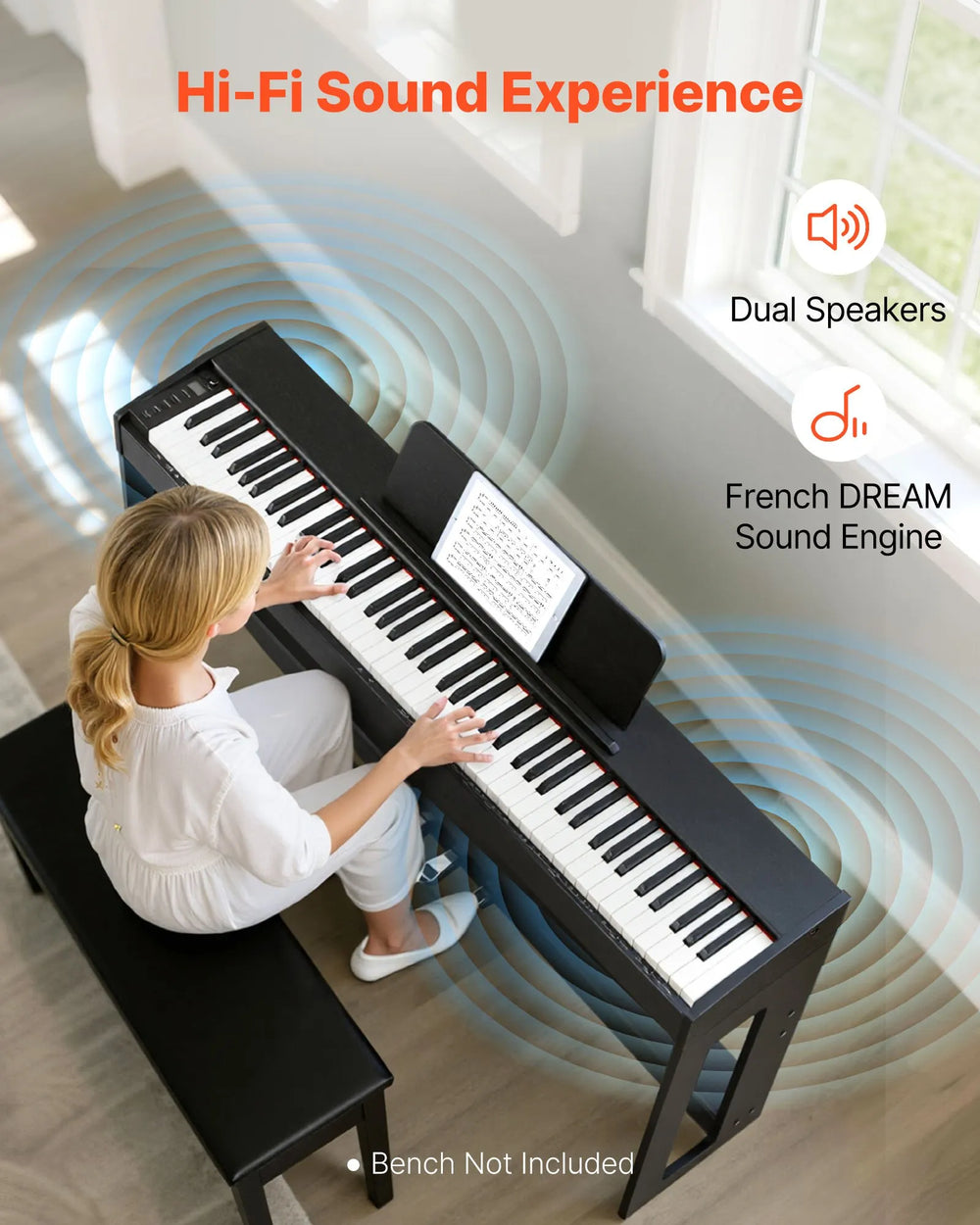 Vevor Digital Piano 88 Keys Fully Weighted with Stand Triple Pedal 280 Tones Bluetooth New