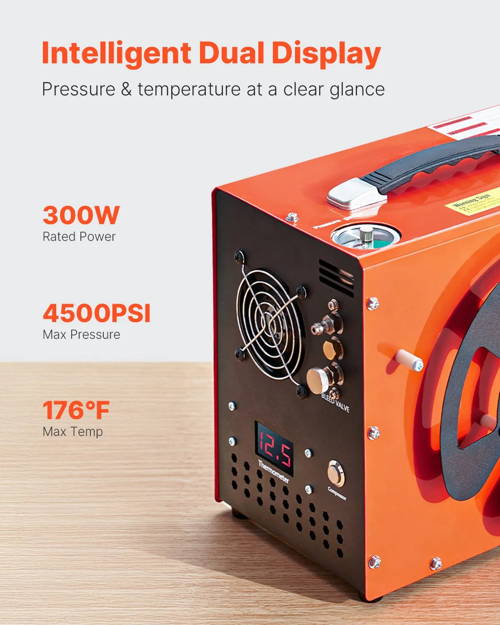 Vevor PCP Air Compressor 4500 PSI with Built-in Converter Auto Stop 300W New