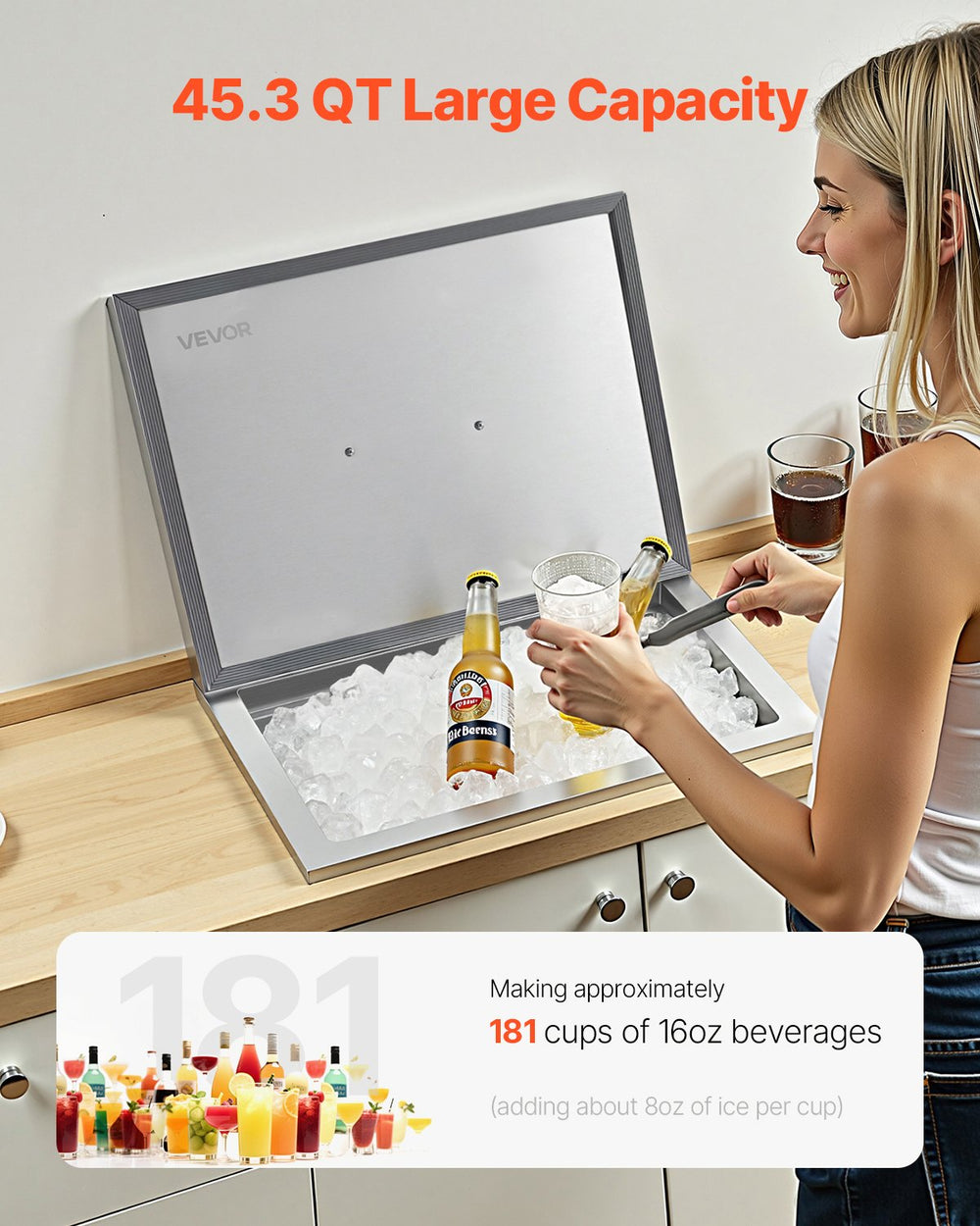 Vevor Drop-in Ice Chest 45.3 QT Stainless Steel Bin 22" x 17" x 12" New