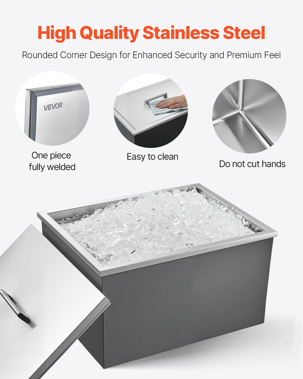 Vevor Drop-in Ice Chest 45.3 QT Stainless Steel Bin 22" x 17" x 12" New