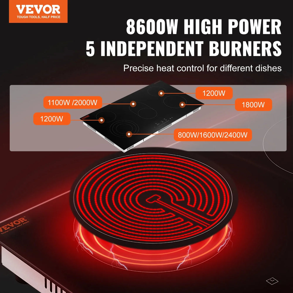Vevor Electric Ceramic Cooktop 5 Burners with Touch Control 8600W 35.4" x 20.5" New