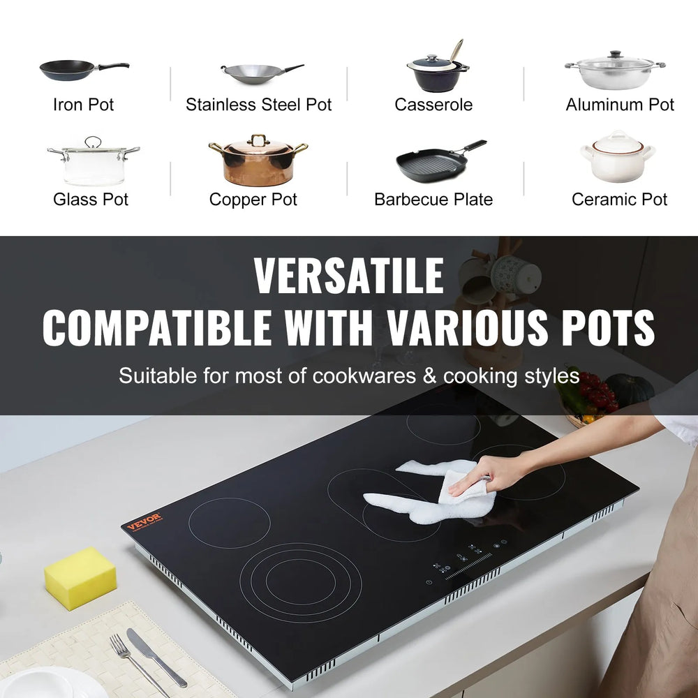 Vevor Electric Ceramic Cooktop 5 Burners with Touch Control 8600W 35.4" x 20.5" New