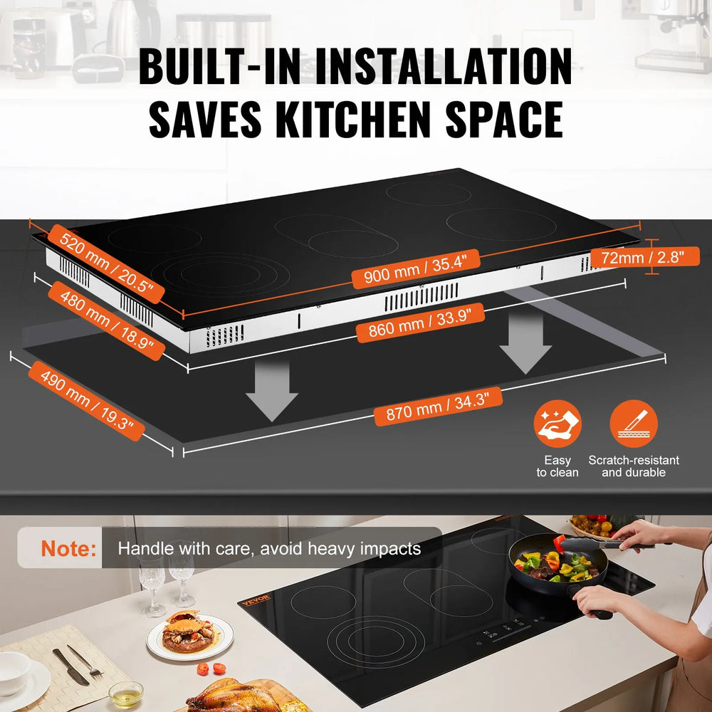Vevor Electric Ceramic Cooktop 5 Burners with Touch Control 8600W 35.4" x 20.5" New