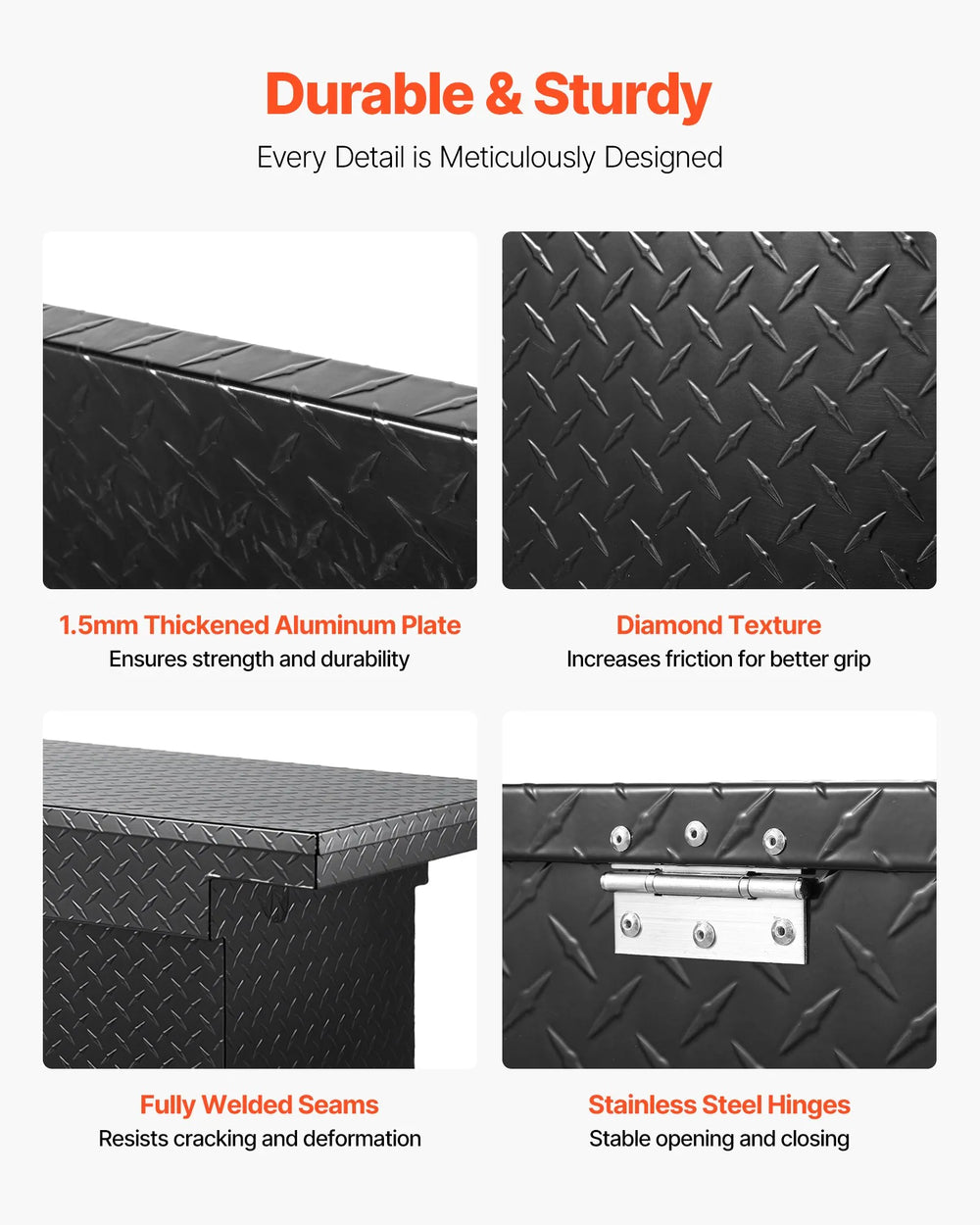 Vevor Truck Tool Box 72 x 20 x 14 in. Aluminum Diamond Texture with Lock New