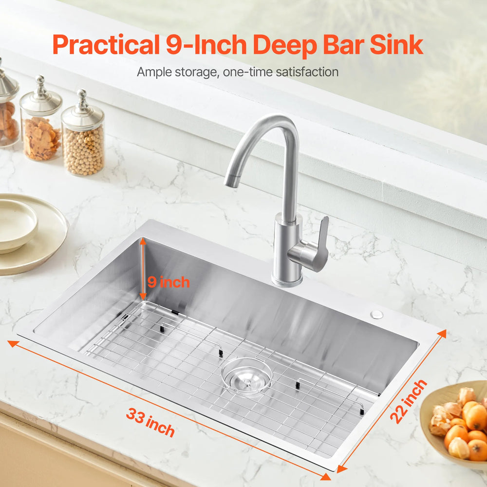Vevor Drop-In Kitchen Sink 33" x 22" Top Mount Basin Stainless Steel New