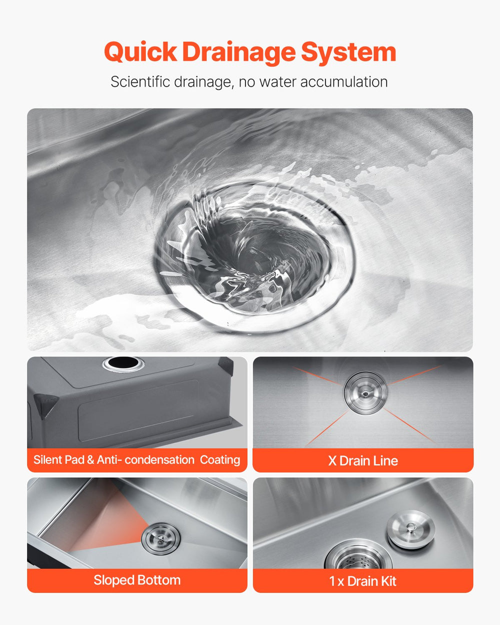 Vevor Kitchen Sink 30" Undermount Single Bowl Basin Stainless Steel New